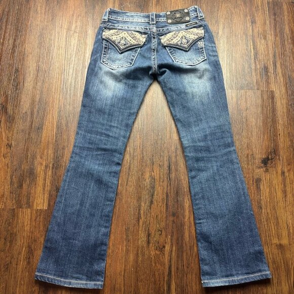 Miss Me Boot Jeans Rhinestones Studded Distressed Medium Wash Size 25 - Picture 2 of 12